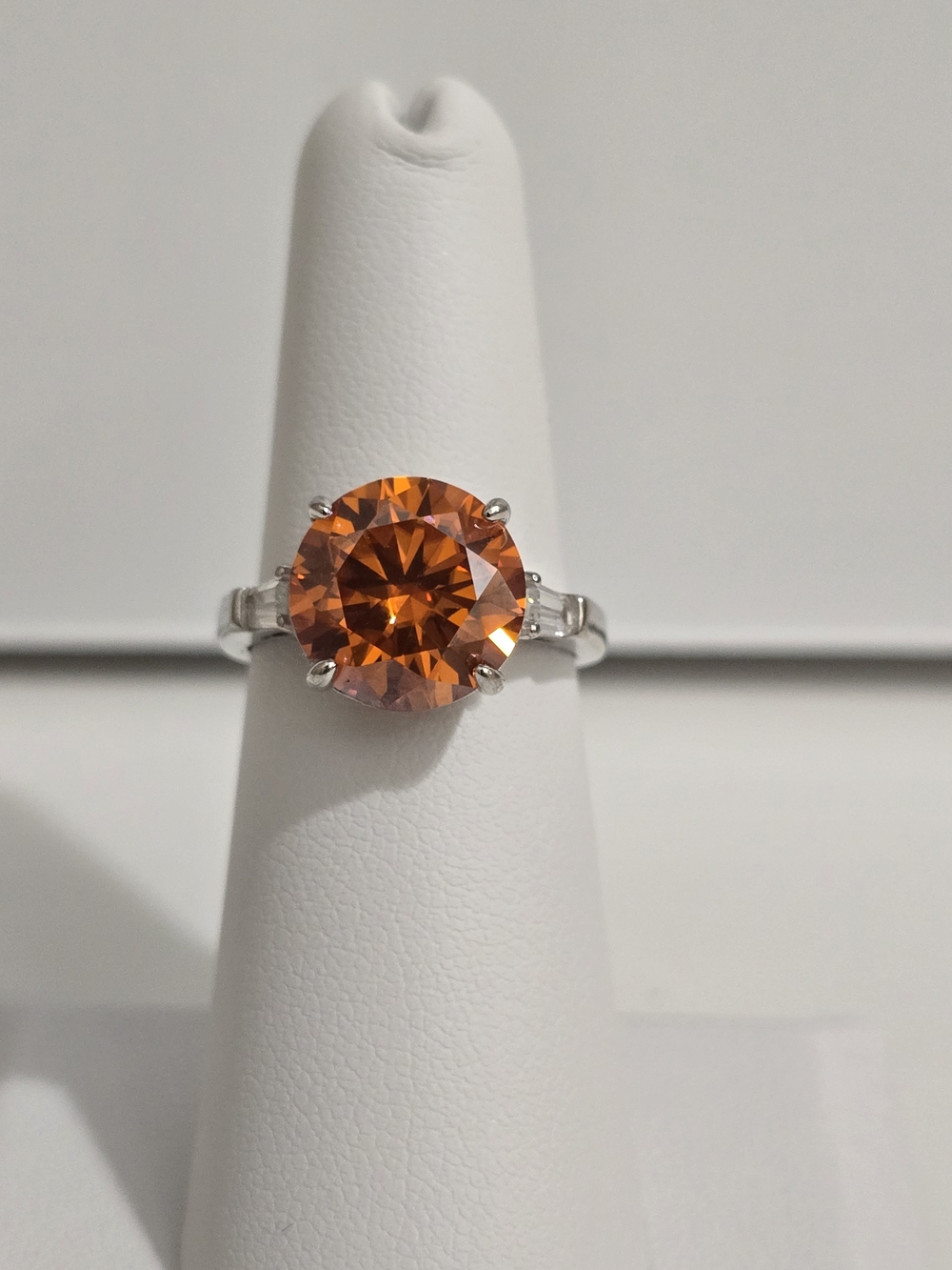 5ct Orange Moissanite Solitaire Halo-Style Ring